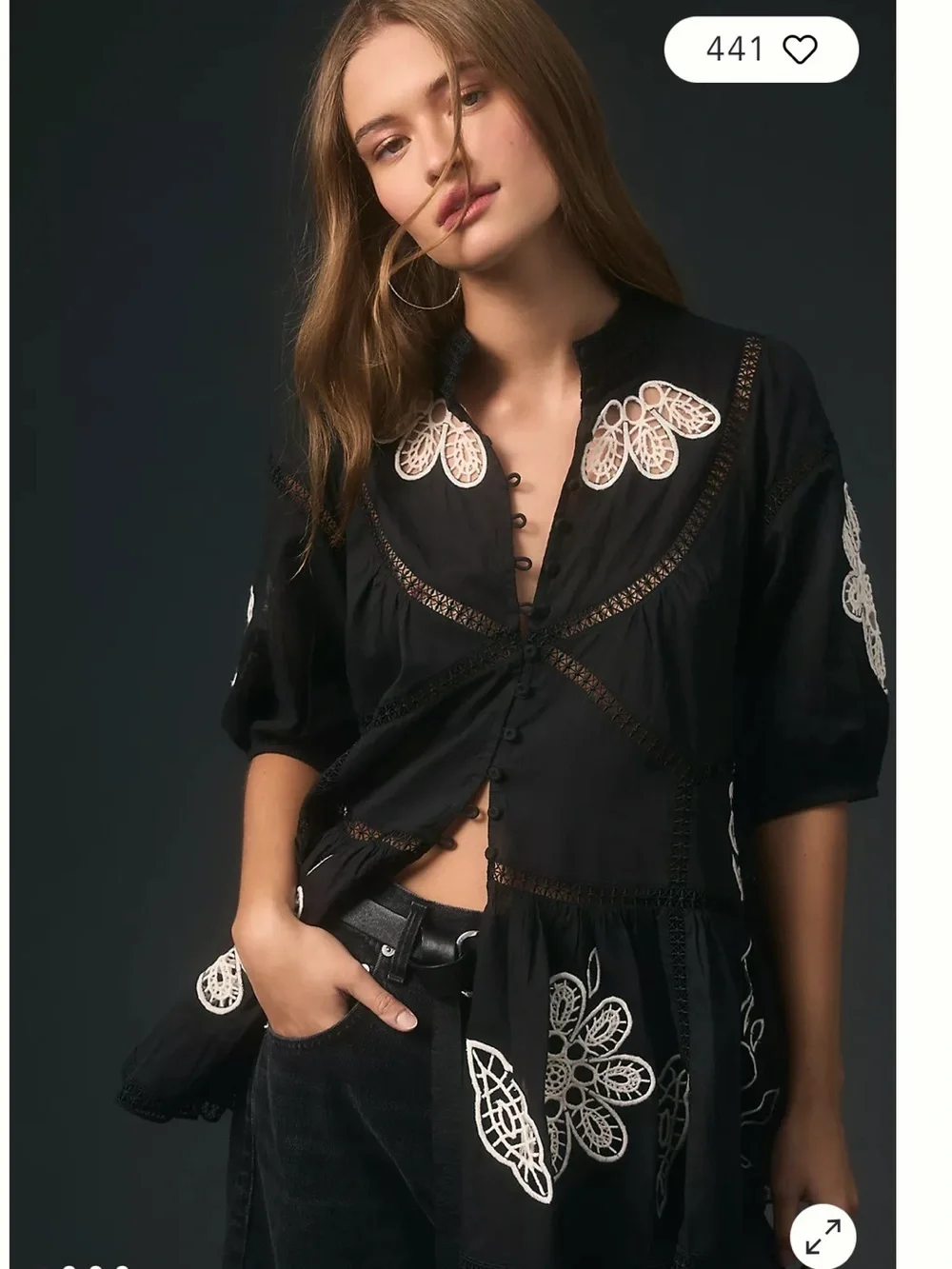 Anthropologie Forever That Girl Short-Sleeve High-Neck Peasant  Blouse Preppy S